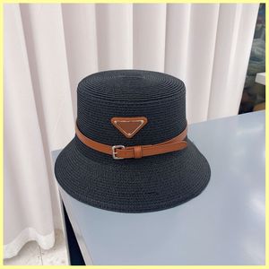 ファッション女性わらデザイナー帽子つば広キャップバケットハット Gorro 有名なブランドベルトバックルパピルスバケットキャップ 21071004R