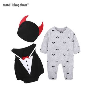 Mudkingdom Jungen Mädchen Strampler Outfits Langarm Baby Halloween Kostüm Hut 3 stücke Kleidung Set für Kinder 210615