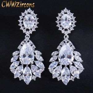 Elegant ljuskrona AAA + Cubic Zirconia Long Big Crystal Bridal Dangle Drop Earring För Bröllop Smycken CZ202 210714