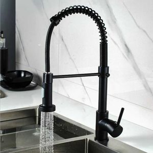 Spring pullout bronze matte preto torneira de cozinha fria torneira torneira torneiras 360 rotação 2 funções fluxo pulverizador bico 210724