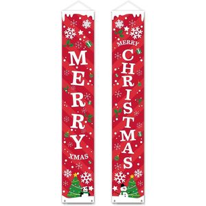 Décorations de Noël Joyeuse bannière Decor Porche Front Porche Decor rouge Ville Pays Panneau de suspension murale