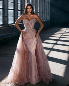Rose Gold Ball Gown Wedding Dresses Bandeau Sequins Beaded Sexy Detachable Trailing Lace Satin Floor Length Custom Made Plus Size Club Skinny Wedding Guest Dresses