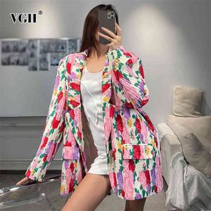 Korean Print Loose Blazer For Women Notched Long Sleeve Straight Casual Hit Color Blazers Female Spring Fashion Clothes 210531