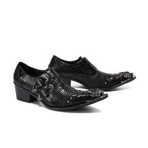 2021 sapatos homens originais de couro de couro de metal dedo alto saltos altos vestido formal elegante sapatos duplos fivela sapato masculino casamento homem
