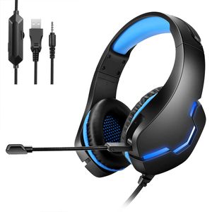 Cuffie da gioco cablate Cuffie da 3,5 mm USB RGB Over-Ear ergonomiche con controllo della linea Fascia regolabile per computer J10