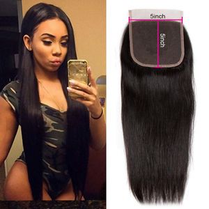 5x5 Straight Human Hair Transparent Lace Closures Pre Plucked Natural Hairline Bleached Knots