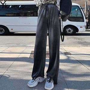 Kvinnors Plus Storlek Svart Casual Byxor Vintage Solid Velvet Hög midja Byxor Höst Kvinna Retro Lös Velvet Wide Leg Pants 210619