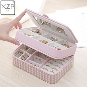 Universal Jewelry Organizer Display Travel Case Box Portable Button Leather Storage Zipper Jewelers Cosmetic Bags & Cases