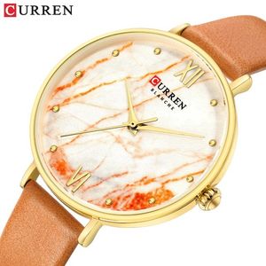 CURREN Orologio da donna di marca di lusso Orologio da donna analogico in pelle moda arancione Orologio da polso da donna impermeabile vetroso reloj mujer 210517