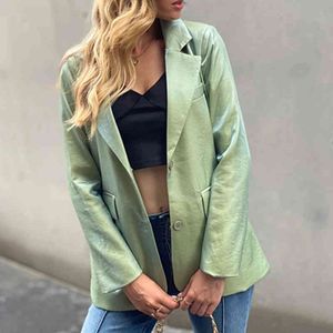 Moda Terno Feminino Blazer Pequeno Casaco Pequeno Pequeno Para Mulheres Outono Inverno Blazer Green Blazer Mulheres roupas 210514