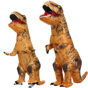 Mascot Kids Dinosaur Kostymer Vuxen Dino T Rex Uppblåsbara Kostym Purim Halloween Party Kostym för Carnival Cosplay Dress Suit Y0903