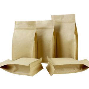 500st Brown Kraft Paper Mylar Folie Sticka upp Sida Gusset Självförsegling Zipper Lock Förpackning Väska Återvinningsbar Retail Food Storage Bag