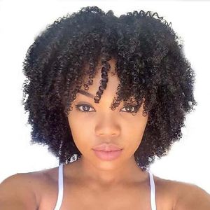 Perucas sintéticas afro encaracolado peruca natural kinkys mulheres curtas com franja para uso diário de moda preto