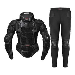 Kurtka motocyklowa + spodnie czarne Moto Motocross Body Body Armor Ochronna Gear Guard Detment S-5XL Odzież