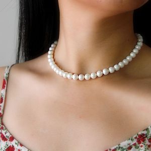 Elegant Quality 925 Jewelry Classic color Wedding Necklace 8mm Pearl Cream S925 Sterling Silver Chain for Women