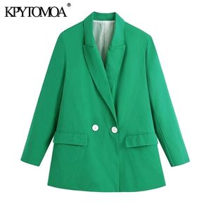 KPYTOMOA Women Fashion Double Breasted Loose Blazer Coat Vintage Long Sleeve Flap Pockets Female Outerwear Chic Veste 211122