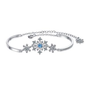 Wholesale silver charm snowflake bracelet resale online - SL185 charm bracelet bangle silver plated snowflake girl valentine bracelets birthday gift zircon dew