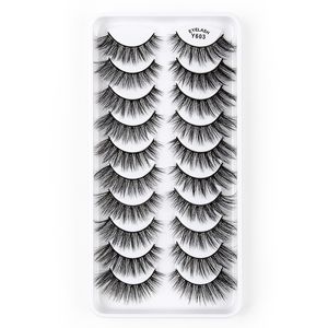 Kalın Doğal 3D Yanlış Kirpik Kıvırcık Crisscross Yumuşak Canlı El Yapımı Kullanılan Kullanımlık 10 Pairs Vizon Sahte Lashes Set Gözler Kadınlar için Makyaj Aksesuarları Güzellik