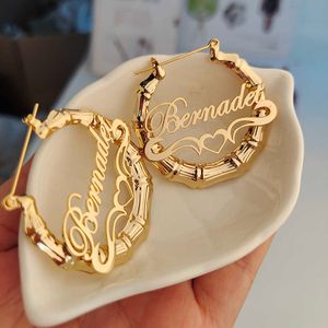 40mm-100mm Bamboo Earrings Customize Name Earrings Custom Hoop Bamboo Style Personality Earrings With Heart-shaped design below 210924