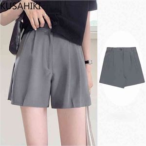 Summer Thin Suit Shorts for Women Bottoms Causal High Waist Wide Leg Short Feminimos Ropa De Mujer 6j558 210603