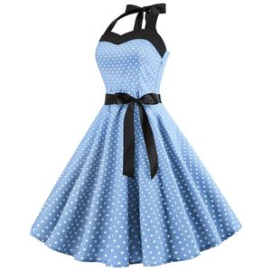 Casual Dresses Women Polka Dot Print Summer Dress Sexy Retro White Halter Vintage Plus Size Robe Femme Pin Up Rockabilly Party