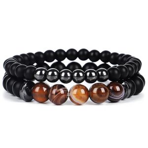 2pcs/set Natural Stone Handmade Beaded Strands Elastic Charm Bracelets For Women Men Party Club Yoga Energy Jewelry