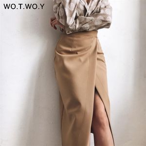 Wotwoy Summer Formal High-Waist Kvinnor Kjol Kontor Lady Mid-Calf Längd Straight Women's Skirt Elegant Vit Kjol Femme 210721