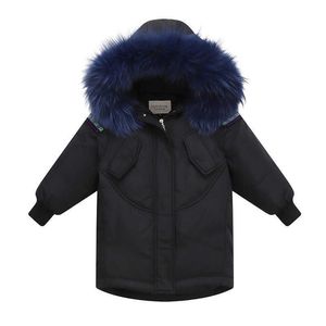 Children Girls Down Jacket 2021 New Big Kids Hooded Real Fox Fur Collar Parkas Winter Clothing Thick Duck Down Coat TZ845 H0909