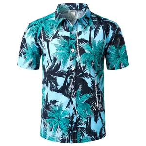 Designer Tree Printed Hawaiian Beach Shirt for Men Summer Short Sleeve 5XL Shirts Mens Holiday Vacation Clothing Chemise