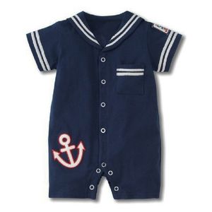 Navy Baby Boys Shortall Collar Rompers Overaller Söt Babe One-Piece Kläder Babywear Sailor Toppkvalitet 210413