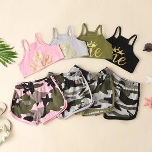 Baby Girls Camouflage Clothes Sets Kids Summer Boy Sleeveless Sweater shorts Sets Cotton Solid 2PCS Suits ZYY969