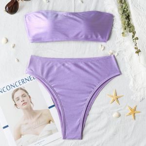 Kvinnors badkläder Sexig bikinis Push Up Baddräkt Tvåbit Purpurfärgad baddräkt Kvinnor Brasiliansk hög midja Bikini Bandeau 2021