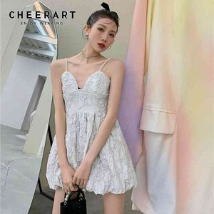 Ice Blue Texture Slip Dress For Women Summer Tunic Party Evening Mini Spaghetti Strap Cami Dresses Ruched Elegant 210427