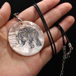 Natural Mother of pearl Reiki Heal Simple Rope Big Round Shell Elephant Pattern for Women Necklace Jewelry