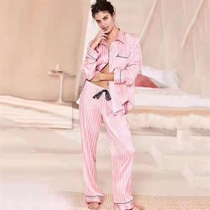 Winter Pajama Sets for Women Sexy Stripes Satin Pjamas 2 Piece Set Elegant Luxury Fashion Loungewear Homewear Christmas Gift 211112