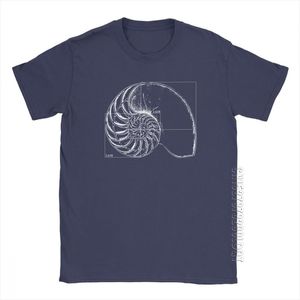 Herren T-Shirt Fibonacci auf einem Nautilus Lässiges männliches T-Shirt Mathematik Basic T-Shirts Rundhalsausschnitt Kleidung 100% Baumwolle Bedrucktes T-Shirt 210707