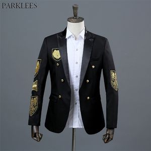 Gold Medal Embroidery Black Suit&Blazer Men Double Breasted Mens Military Blazer Jacket Stage Prom Show Singer Costume Homme Xxl 211120