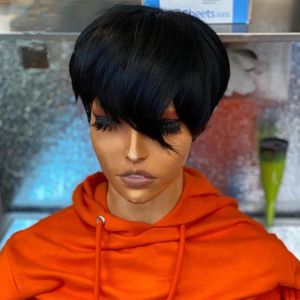 Peruca curta reta Bob Pixie Cut com franja sem renda perucas de cabelo humano para mulheres negras Remy brasileiro