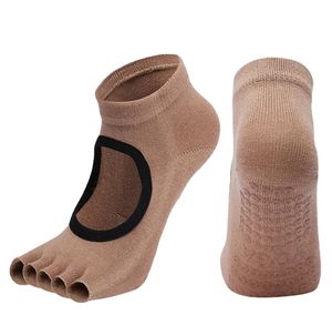 Hot 2021 Hälfte fünf Finger Baumwolle Peep Toe Yoga Socken Rutschfeste Offene Zehen Pilates Knöchelgriff Durable Anti-Rutsch Silikon Pilates Socke Backless Frauen Gym Fitness Sox