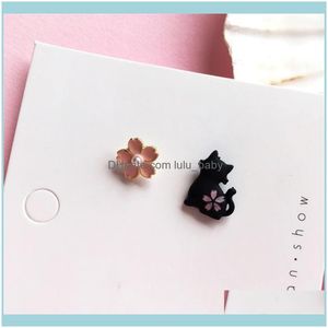 Stud Jewelrystud Coreano Semplice e carino Struttura in metallo Giocoso Gatto Fiore Asimmetria Orecchini Moda Dolce Ragazza Gioielli da donna Aessories1 Drop Del