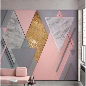 Kundenspezifische Tapete Rosa Diamant geometrische Tapeten 3d Stereo TV Hintergrund Wand