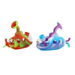 tubi di acqua di vetro piccolo dab rig sottomarino tubo di fumo narghilè vape portatile silicone narghilè tabacco bong DHL