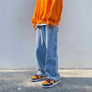 Firmranch Spring / Fall Men / Woman Amerian American High Street Jeans Ins Sucky Свободные Широкие Джинсовые Брюки Джинсовые Брюки Hip Hop Floen-Leng Папа Брюки