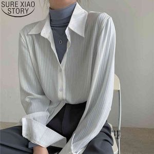 Striped White Women Spring Korean Loose Vintage Långärmad T-shirts Y2K Plus Storlekskläder Blusas Toppar Skjorta 13163 210417
