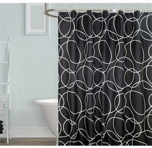 Waterproof Shower Curtain Set with 12 Hooks Black Circle Bathroom Curtains Polyester Fabric Bath Mildew Proof for Home Decor 210609