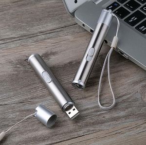 100 adet Parti Hediye USB El Feneri Şarj Edilebilir LED El Fenerleri Su Geçirmez Mini Torch Kalem Şekilli Flaş Işıkları Lamba
