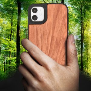 Trä bambu indented edge c stötfångare fodral tpu fulla kroppsskyddande bakre täcker med förstärkt objektiv cutout för iPhone 6 6s 7 8 plus x XS xr 11 pro max 12 mini se2-blank