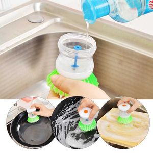 Kitchen Dish Scrubber Brush With Liquid Soap Dispenser Pot Pan Dish Cleaning Brushes Home Dishes Washing Tool