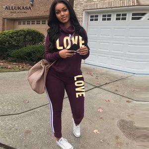 Plus Size 2 Parte Set Mulheres Outfit Letra Letra Imprimir Pescoço High Neck Hoodies Sweatshirt Calça Calças Streetwear Casual Terno 211105