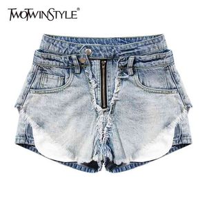 Casual Women Denim Shorts High Waist Patchwork Tassel Straight Streetwear Style Korta Kvinnliga Mode Kläder 210521